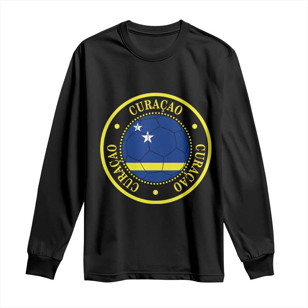 Curaçao Football Pride Circular Crest Vintage Long Sleeve Shirt Curacao Flag Soccer Fans Graphic