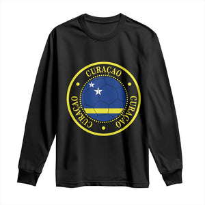 Curaçao Football Pride Circular Crest Vintage Long Sleeve Shirt Curacao Flag Soccer Fans Graphic