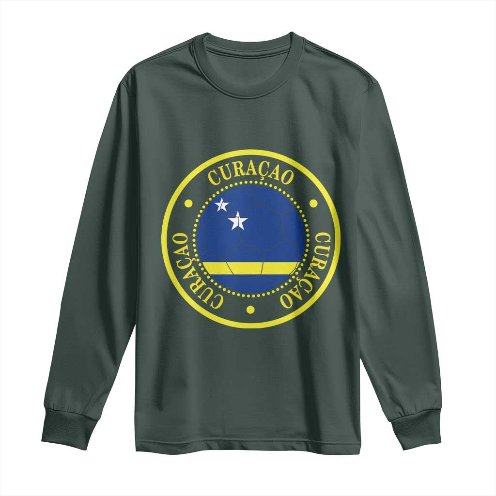 Curaçao Football Pride Circular Crest Vintage Long Sleeve Shirt Curacao Flag Soccer Fans Graphic