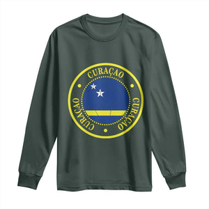 Curaçao Football Pride Circular Crest Vintage Long Sleeve Shirt Curacao Flag Soccer Fans Graphic