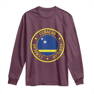Curaçao Football Pride Circular Crest Vintage Long Sleeve Shirt Curacao Flag Soccer Fans Graphic