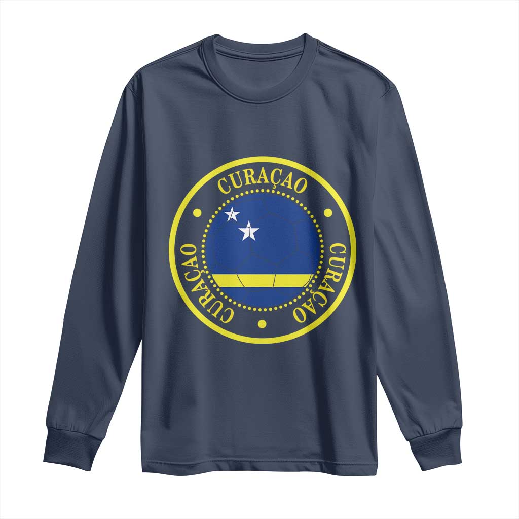 Curaçao Football Pride Circular Crest Vintage Long Sleeve Shirt Curacao Flag Soccer Fans Graphic