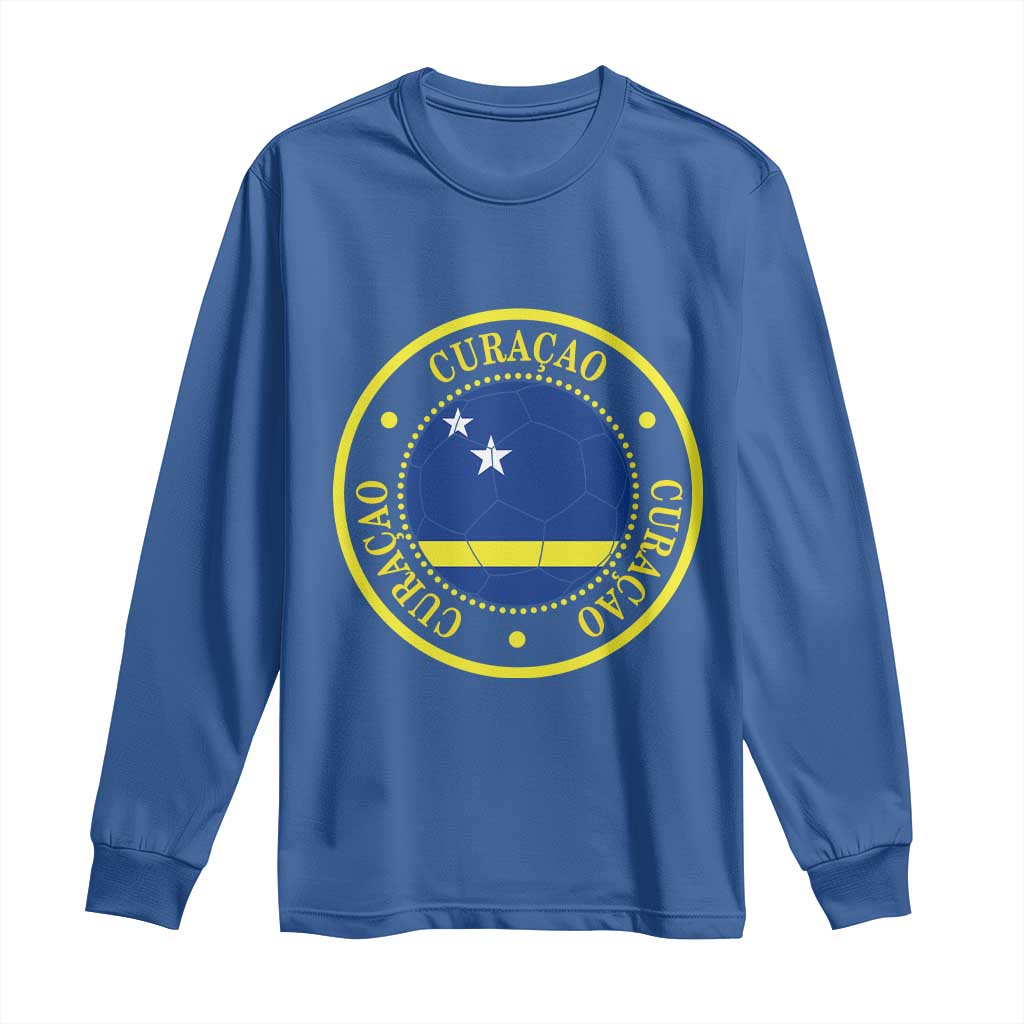 Curaçao Football Pride Circular Crest Vintage Long Sleeve Shirt Curacao Flag Soccer Fans Graphic TS02 Royal Blue Print Your Wear