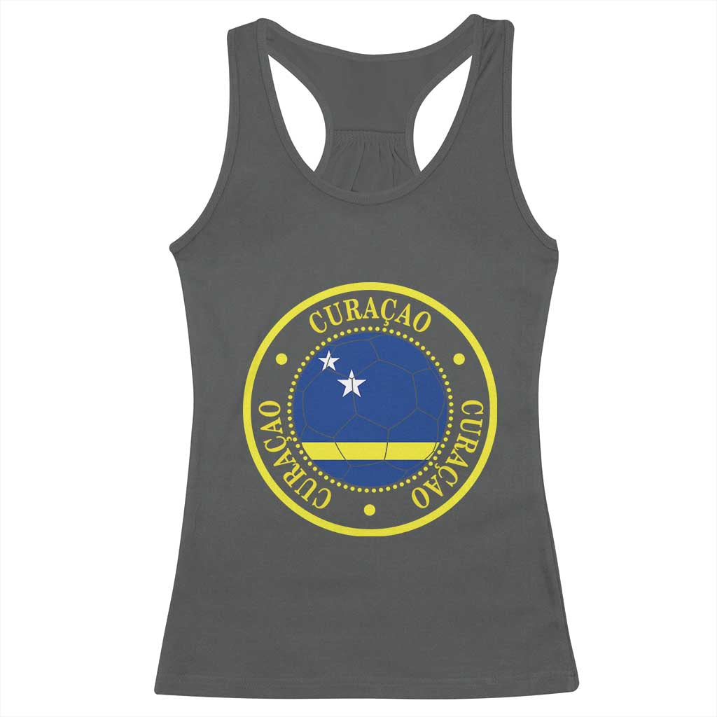Curaçao Football Pride Circular Crest Vintage Racerback Tank Top Curacao Flag Soccer Fans Graphic
