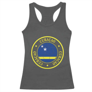 Curaçao Football Pride Circular Crest Vintage Racerback Tank Top Curacao Flag Soccer Fans Graphic