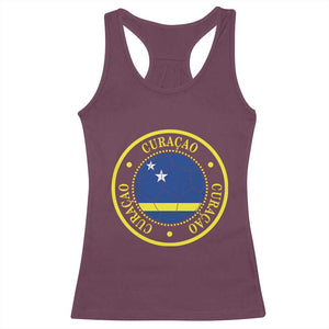 Curaçao Football Pride Circular Crest Vintage Racerback Tank Top Curacao Flag Soccer Fans Graphic