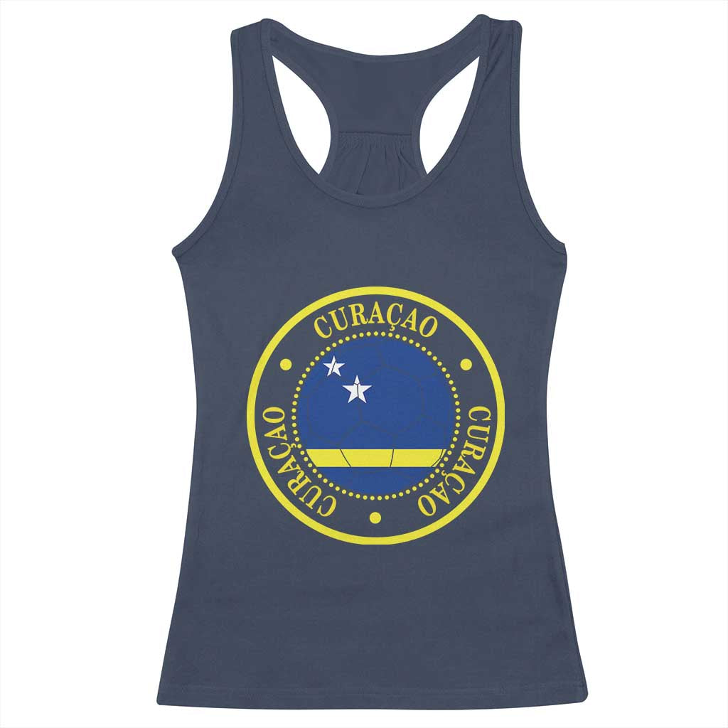 Curaçao Football Pride Circular Crest Vintage Racerback Tank Top Curacao Flag Soccer Fans Graphic