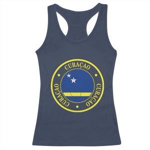 Curaçao Football Pride Circular Crest Vintage Racerback Tank Top Curacao Flag Soccer Fans Graphic