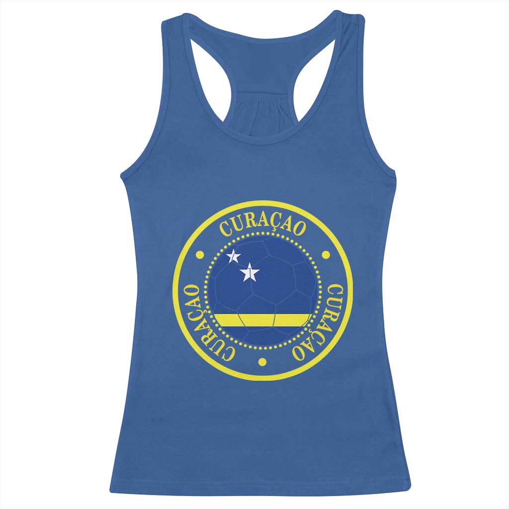 Curaçao Football Pride Circular Crest Vintage Racerback Tank Top Curacao Flag Soccer Fans Graphic TS02 Royal Blue Print Your Wear