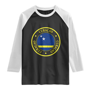 Curaçao Football Pride Circular Crest Vintage Raglan Shirt Curacao Flag Soccer Fans Graphic