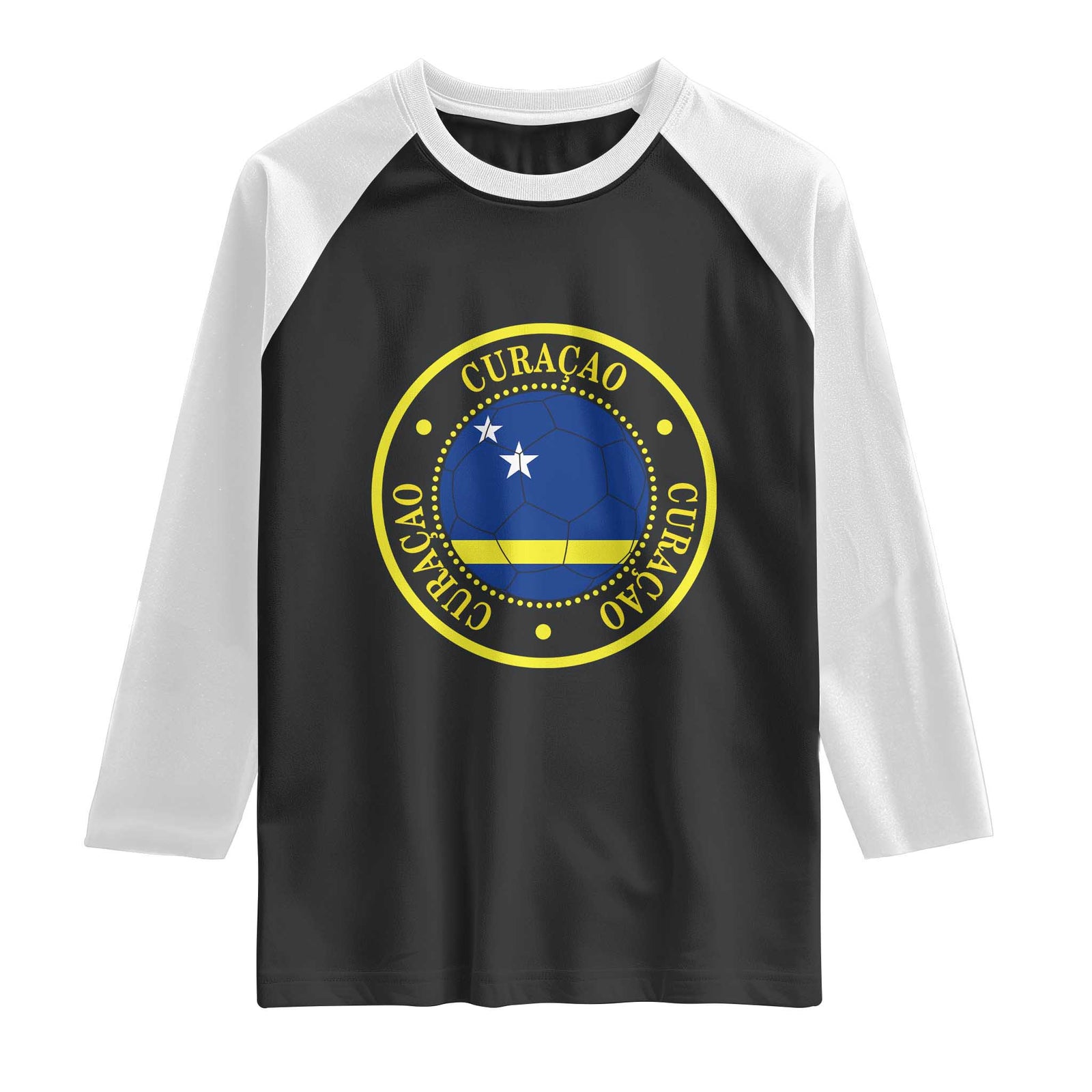 Curaçao Football Pride Circular Crest Vintage Raglan Shirt Curacao Flag Soccer Fans Graphic TS02 Black White Print Your Wear