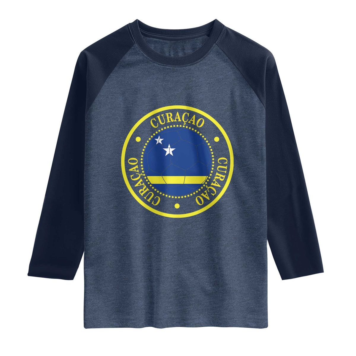 Curaçao Football Pride Circular Crest Vintage Raglan Shirt Curacao Flag Soccer Fans Graphic