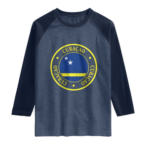 Curaçao Football Pride Circular Crest Vintage Raglan Shirt Curacao Flag Soccer Fans Graphic