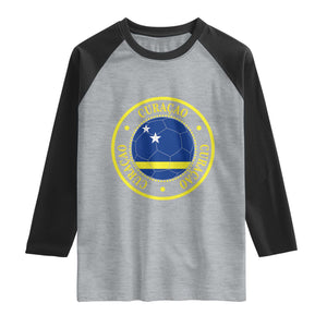 Curaçao Football Pride Circular Crest Vintage Raglan Shirt Curacao Flag Soccer Fans Graphic
