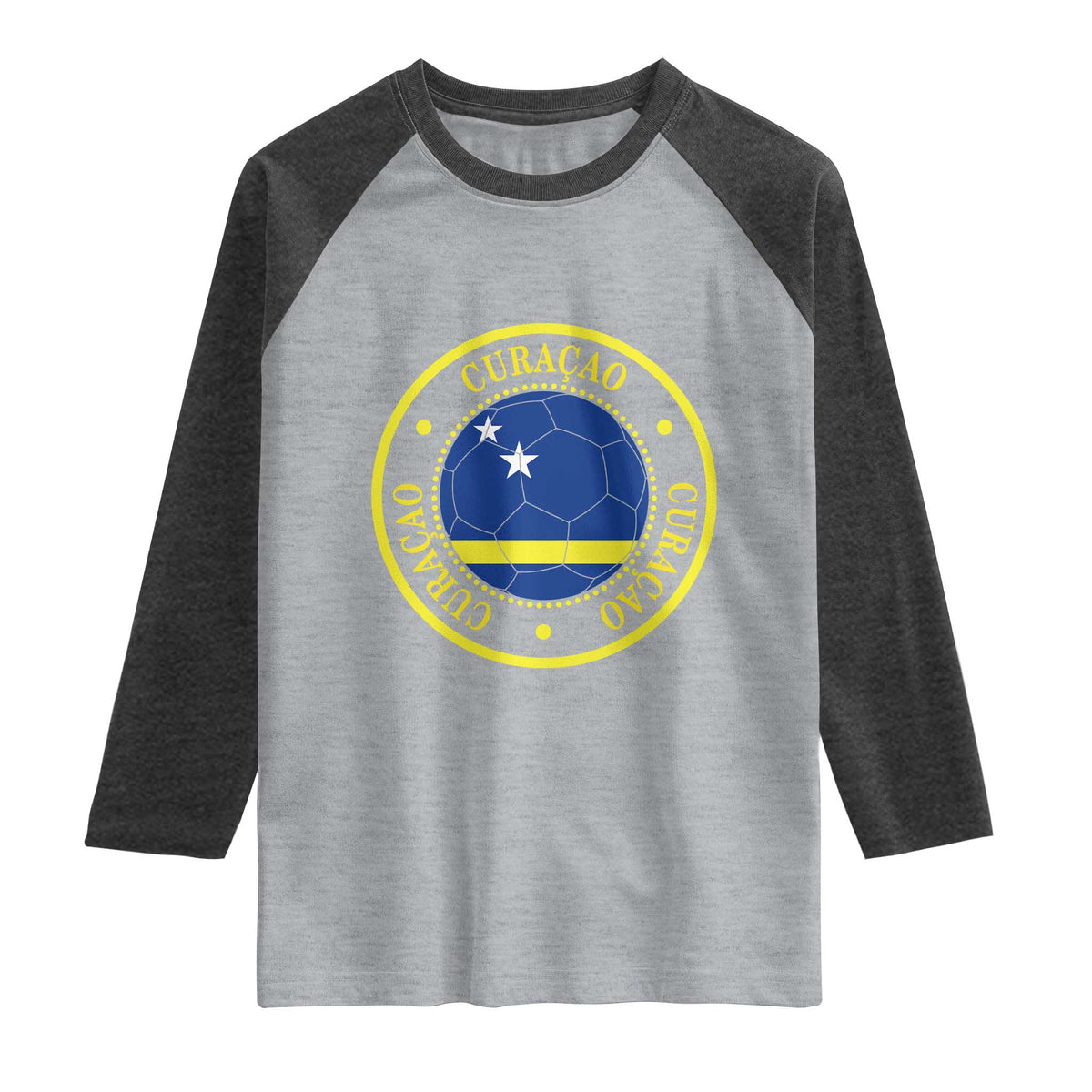Curaçao Football Pride Circular Crest Vintage Raglan Shirt Curacao Flag Soccer Fans Graphic