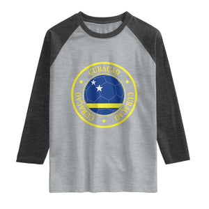 Curaçao Football Pride Circular Crest Vintage Raglan Shirt Curacao Flag Soccer Fans Graphic