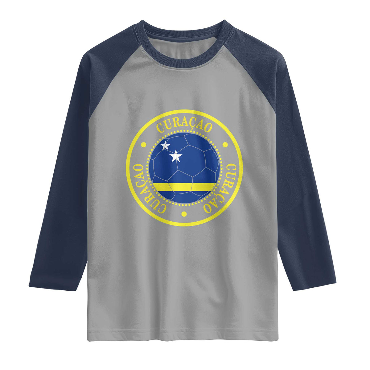 Curaçao Football Pride Circular Crest Vintage Raglan Shirt Curacao Flag Soccer Fans Graphic