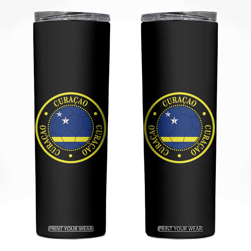 Curaçao Football Pride Circular Crest Vintage Skinny Tumbler Curacao Flag Soccer Fans Graphic