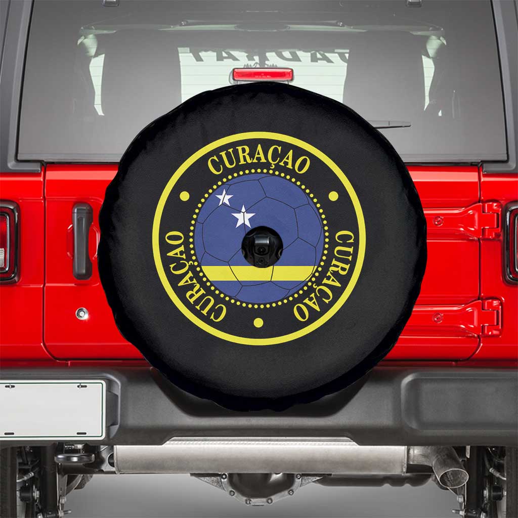 Curaçao Football Pride Circular Crest Vintage Spare Tire Cover Curacao Flag Soccer Fans Graphic