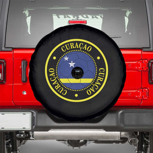 Curaçao Football Pride Circular Crest Vintage Spare Tire Cover Curacao Flag Soccer Fans Graphic
