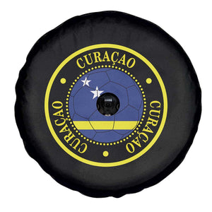 Curaçao Football Pride Circular Crest Vintage Spare Tire Cover Curacao Flag Soccer Fans Graphic