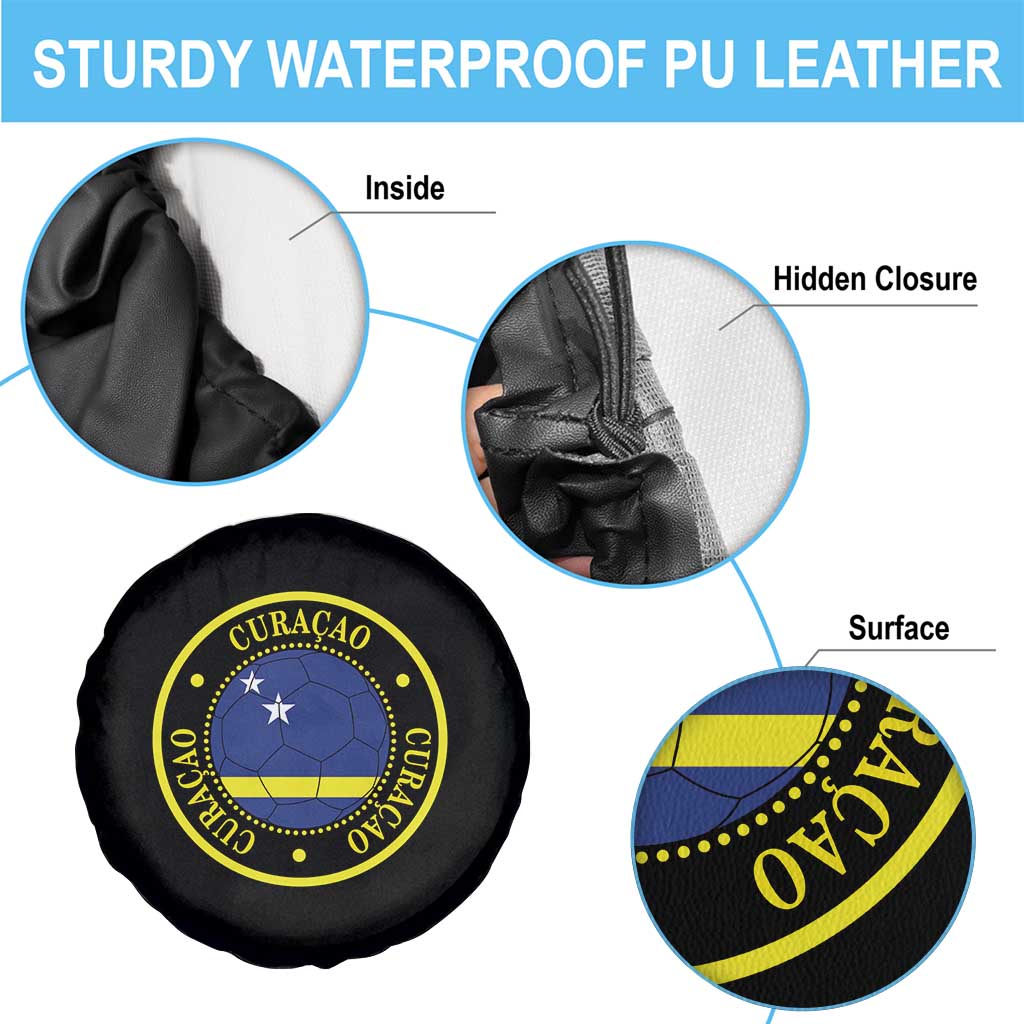 Curaçao Football Pride Circular Crest Vintage Spare Tire Cover Curacao Flag Soccer Fans Graphic