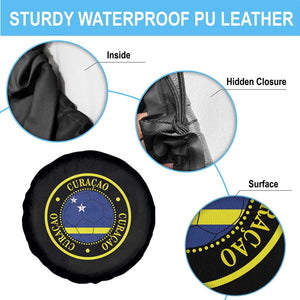 Curaçao Football Pride Circular Crest Vintage Spare Tire Cover Curacao Flag Soccer Fans Graphic