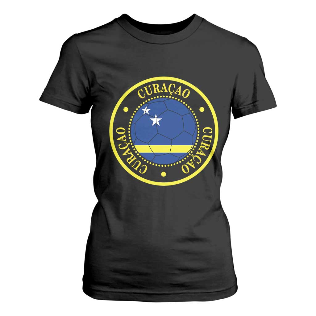 Curaçao Football Pride Circular Crest Vintage T Shirt For Women Curacao Flag Soccer Fans Graphic