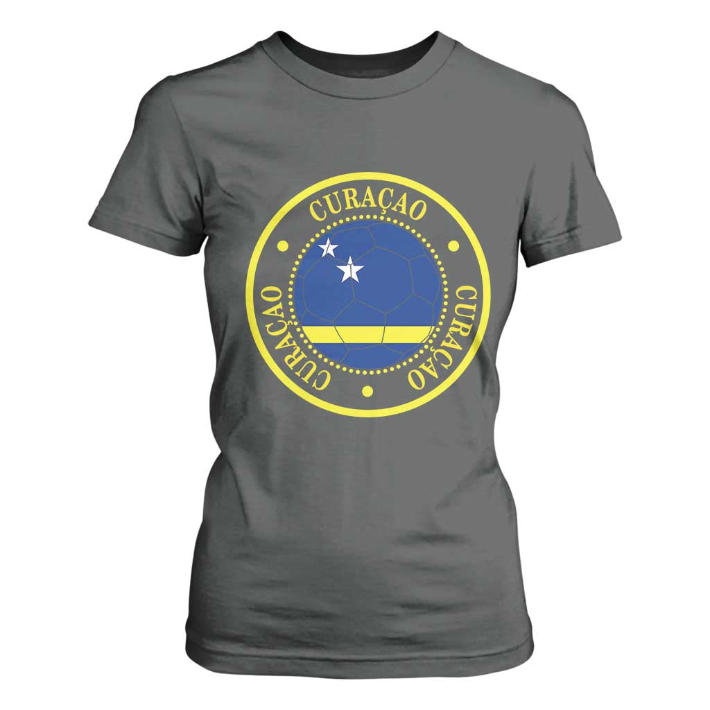 Curaçao Football Pride Circular Crest Vintage T Shirt For Women Curacao Flag Soccer Fans Graphic