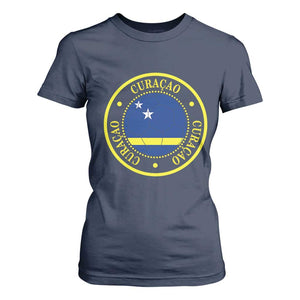 Curaçao Football Pride Circular Crest Vintage T Shirt For Women Curacao Flag Soccer Fans Graphic