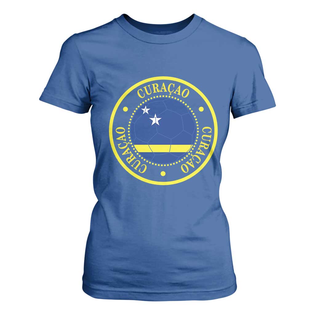 Curaçao Football Pride Circular Crest Vintage T Shirt For Women Curacao Flag Soccer Fans Graphic