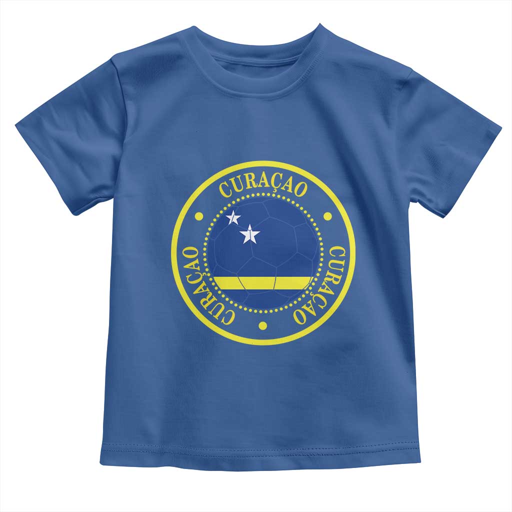 Curaçao Football Pride Circular Crest Vintage Toddler T Shirt Curacao Flag Soccer Fans Graphic TS02 Royal Blue Print Your Wear