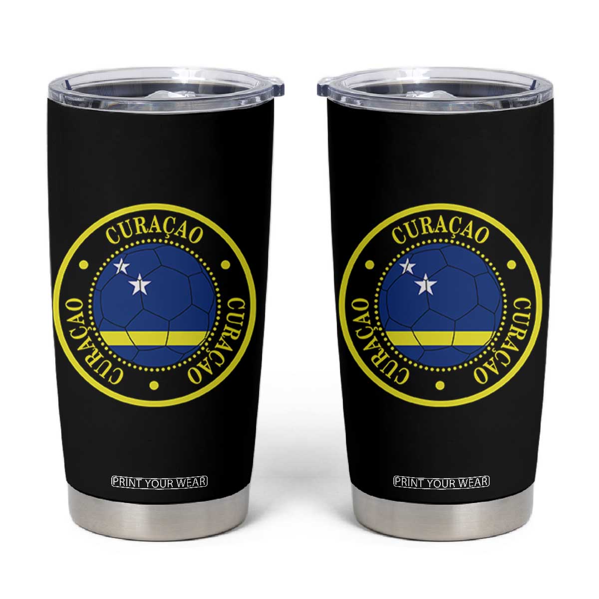 Curaçao Football Pride Circular Crest Vintage Tumbler Cup Curacao Flag Soccer Fans Graphic