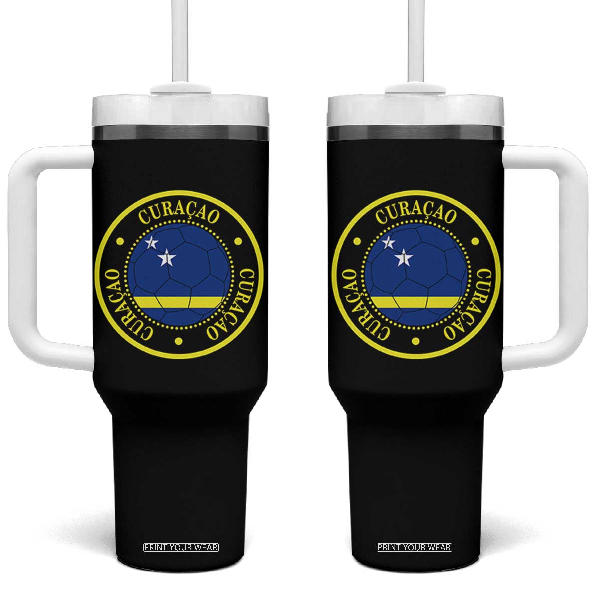 Curaçao Football Pride Circular Crest Vintage Tumbler With Handle Curacao Flag Soccer Fans Graphic