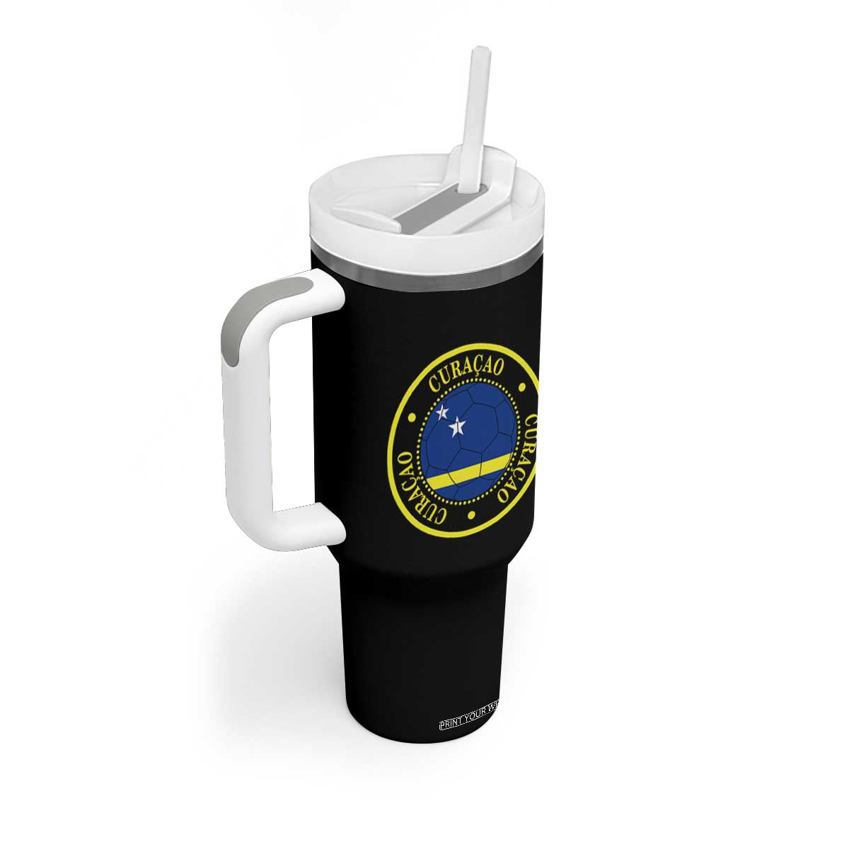 Curaçao Football Pride Circular Crest Vintage Tumbler With Handle Curacao Flag Soccer Fans Graphic