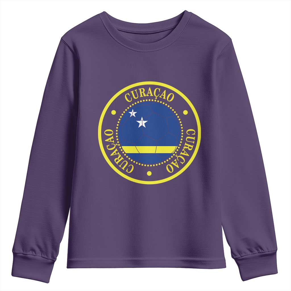Curaçao Football Pride Circular Crest Vintage Youth Sweatshirt Curacao Flag Soccer Fans Graphic