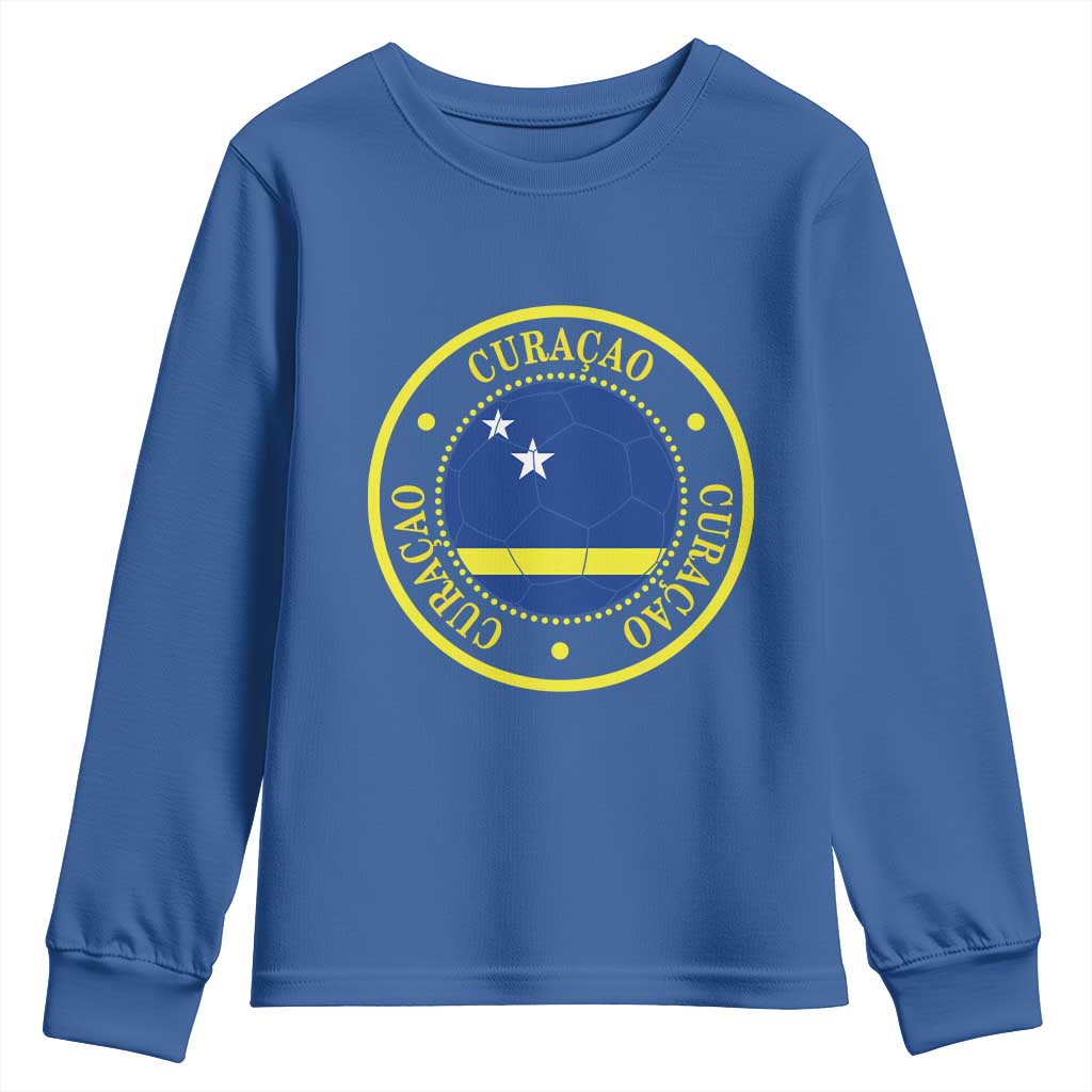 Curaçao Football Pride Circular Crest Vintage Youth Sweatshirt Curacao Flag Soccer Fans Graphic