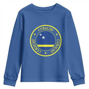 Curaçao Football Pride Circular Crest Vintage Youth Sweatshirt Curacao Flag Soccer Fans Graphic