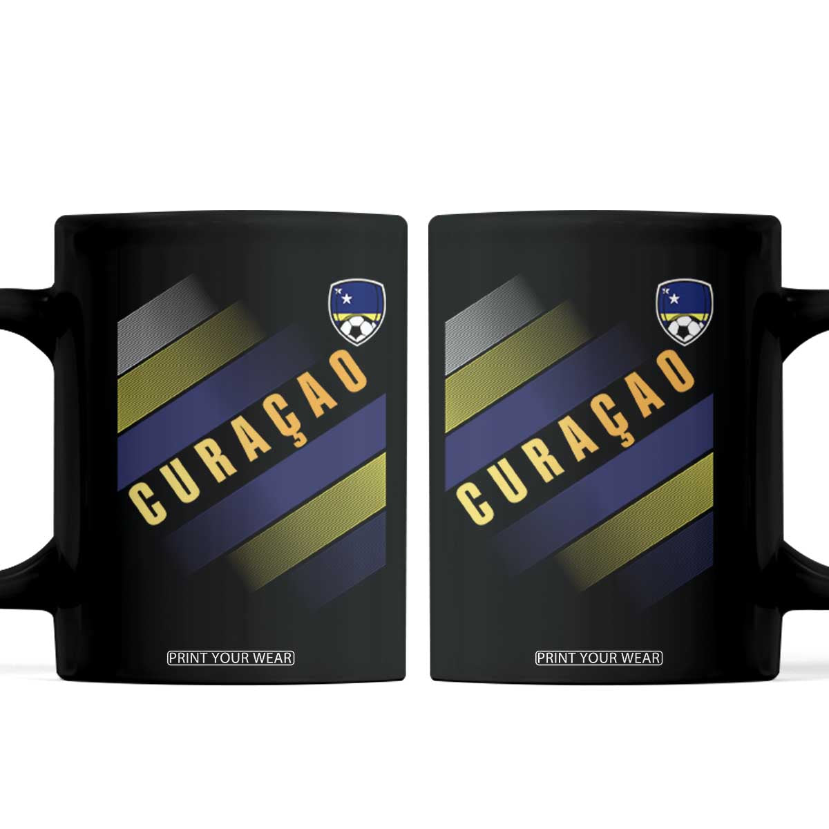 Curaçao Soccer Flag Stripe Jersey Style Coffee Mug Football Fans Pride Support