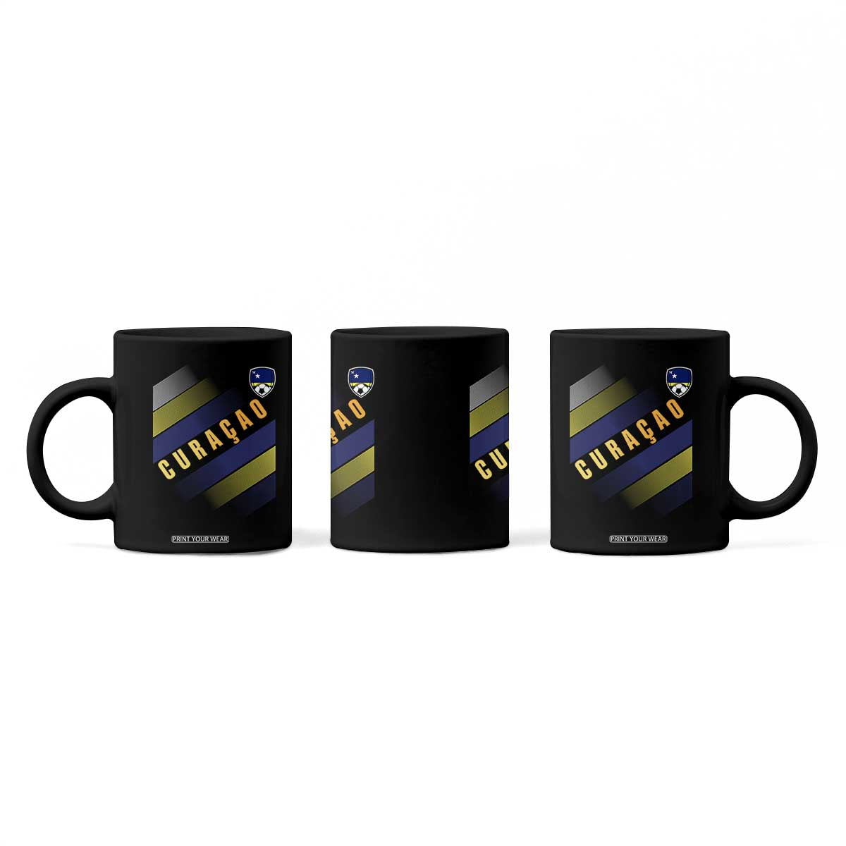Curaçao Soccer Flag Stripe Jersey Style Coffee Mug Football Fans Pride Support