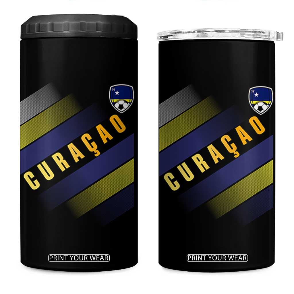 Curaçao Soccer Flag Stripe Jersey Style 4 in 1 Can Cooler Tumbler Football Fans Pride Support