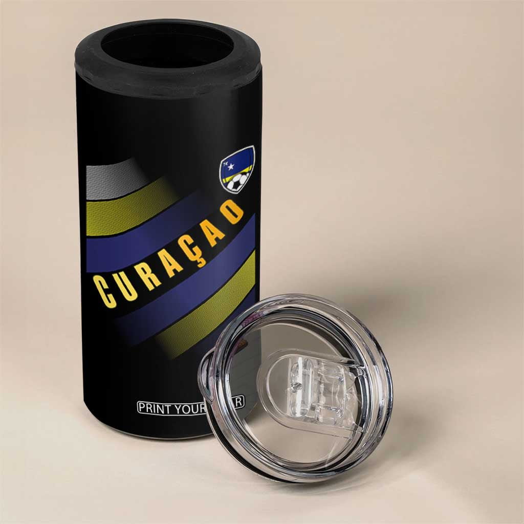 Curaçao Soccer Flag Stripe Jersey Style 4 in 1 Can Cooler Tumbler Football Fans Pride Support