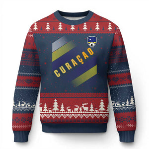 Curaçao Soccer Flag Stripe Jersey Style Ugly Christmas Sweater Football Fans Pride Support