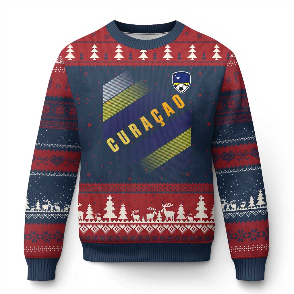 Curaçao Soccer Flag Stripe Jersey Style Ugly Christmas Sweater Football Fans Pride Support TS02 Navy Red Print Your Wear