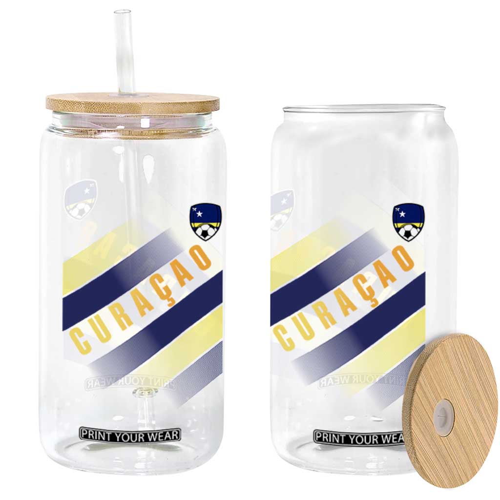 Curaçao Soccer Flag Stripe Jersey Style Glass Can Football Fans Pride Support
