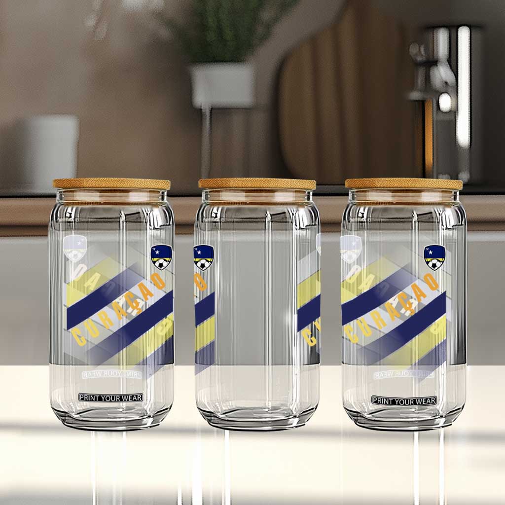Curaçao Soccer Flag Stripe Jersey Style Glass Can Football Fans Pride Support