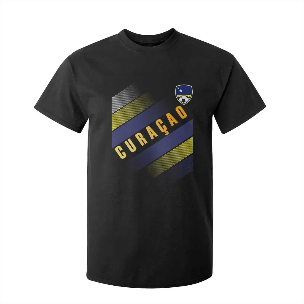 Curaçao Soccer Flag Stripe Jersey Style T Shirt For Kid Football Fans Pride Support