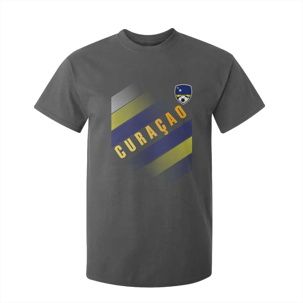 Curaçao Soccer Flag Stripe Jersey Style T Shirt For Kid Football Fans Pride Support