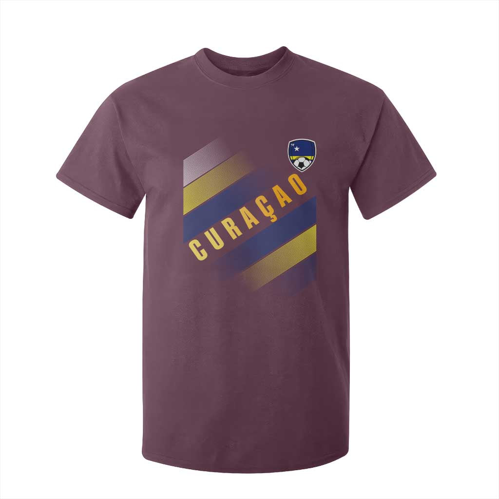 Curaçao Soccer Flag Stripe Jersey Style T Shirt For Kid Football Fans Pride Support
