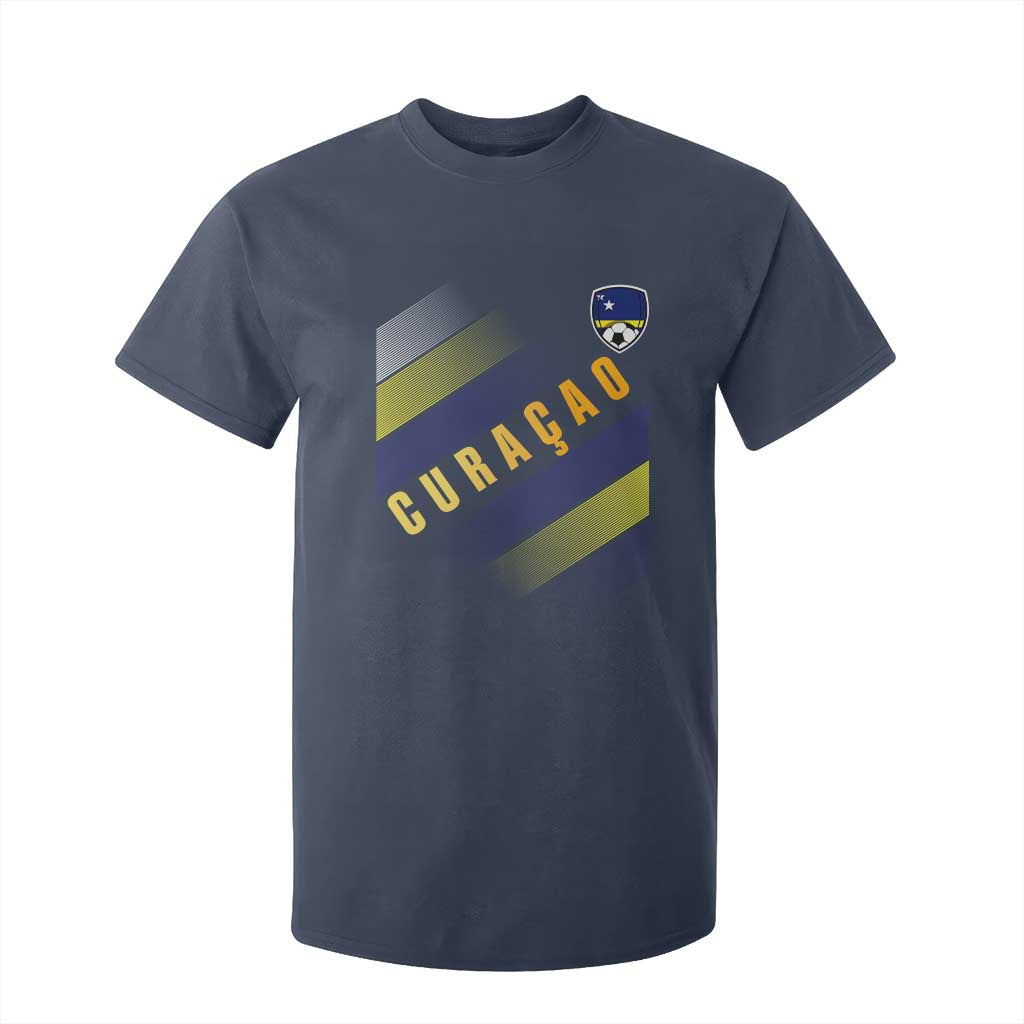 Curaçao Soccer Flag Stripe Jersey Style T Shirt For Kid Football Fans Pride Support